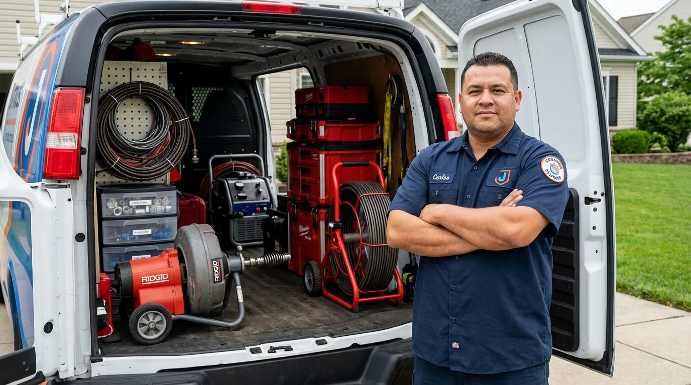 Professional drain cleaning equipment and Johns Plumbing LLC plumber in Brownville