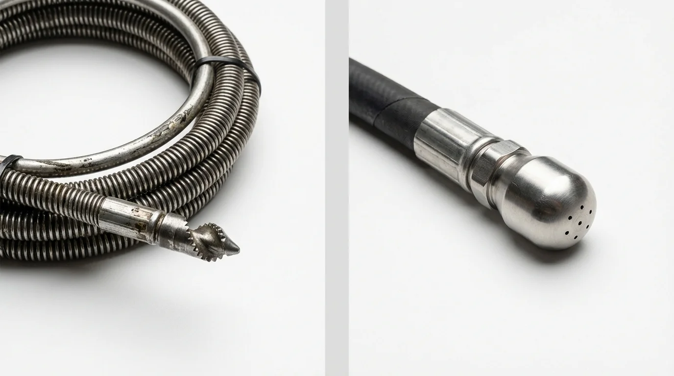 Drain snake cable and hydro jetting nozzle used for drain cleaning in Brownville, NY