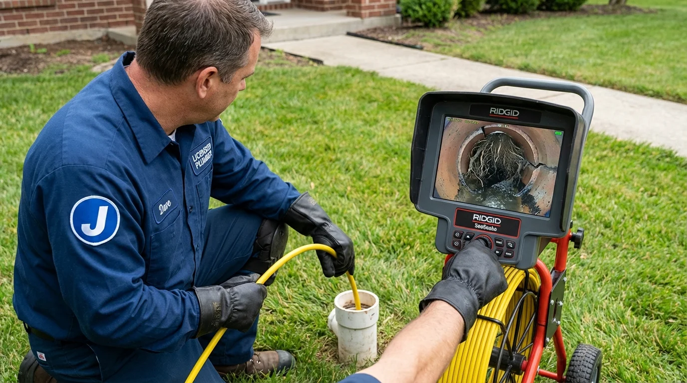 Sewer camera inspection being performed by Johns Plumbing LLC in Brownville